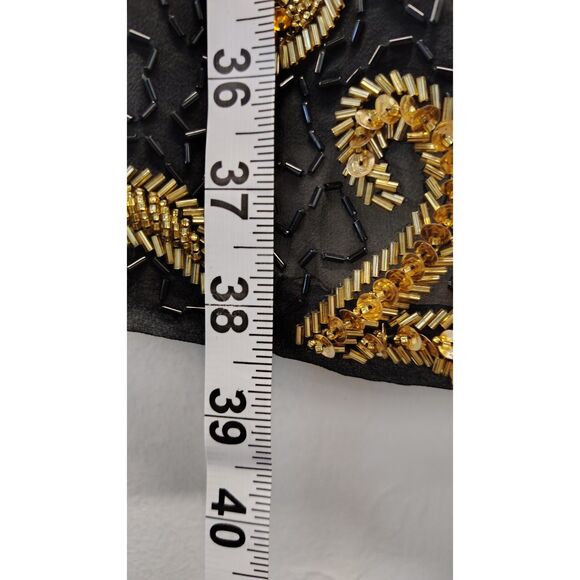 Vintage Nitelight Black Cami Beaded Ornate Jewel 100% Silk Bodycon - Picture 4 of 5